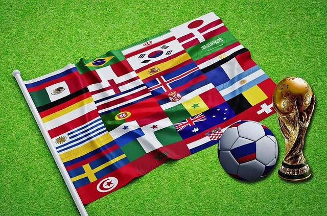 Various Country 
        Flags, a Soccer Ball, and a Trophy